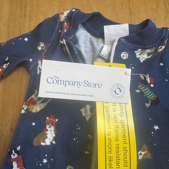NWT The Company Store Holiday w/Dogs Baby Size 0-3 Months Navy Sleeper PJs a25 - Picture 6 of 6